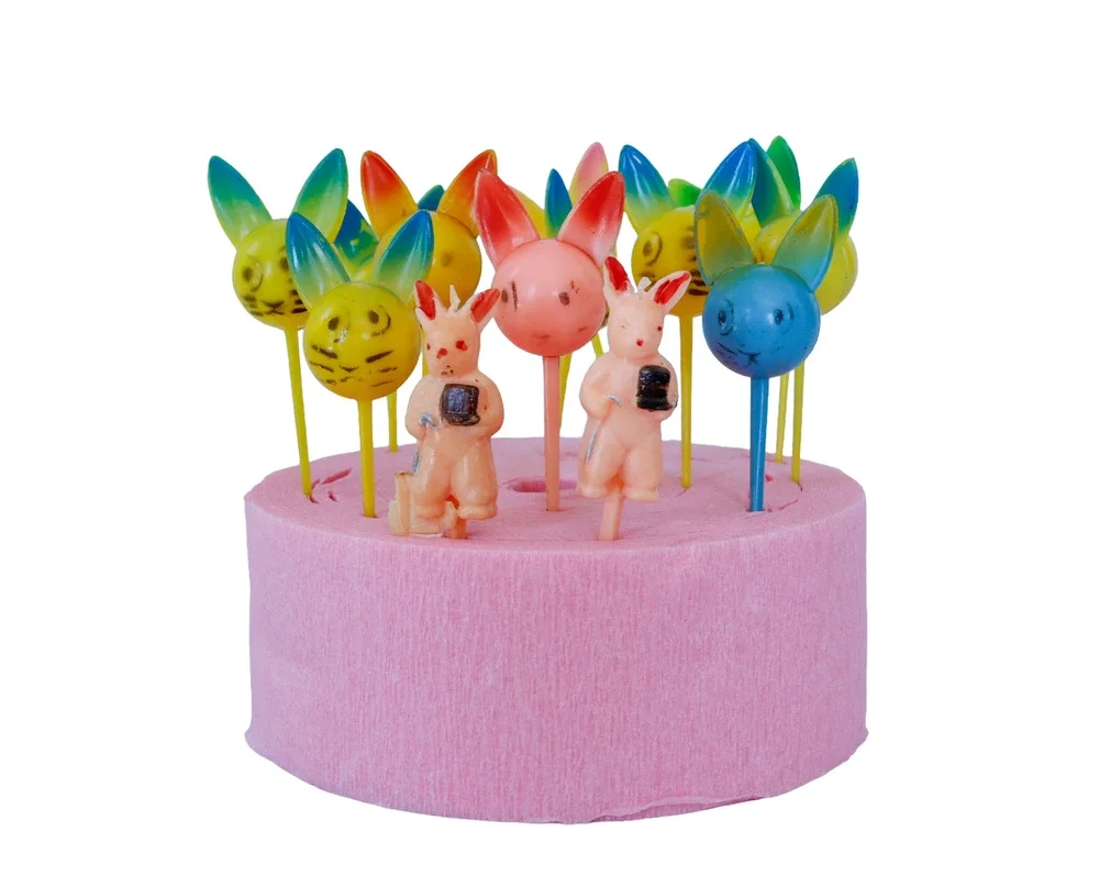 VTG Set of 13 Bunny Rabbit Cake Toppers Retro MCM Farm Cottage Tea Party Easter